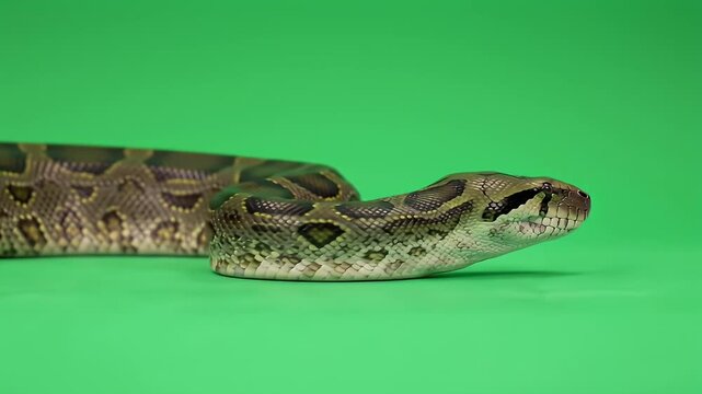 Burmese Python Head Close-Up on Green Screen