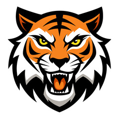 Fierce tiger face roaring with sharp teeth and intense yellow eyes