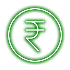 Green Neon Indian Rupee sign icon isolated on transparent background. Glowing rupee signs in green. Light effect, neon sign, PNG/SVG