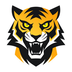 Fierce tiger head roaring with sharp teeth and yellow eyes