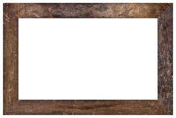 Rustic vintage wooden frame mockup with realistic texture, isolated on white background with clipping path.