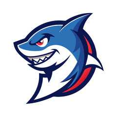 Obraz premium Cartoon shark emblem in smooth vector style, featuring twin variations with alternate color schemes for flexible esports branding.