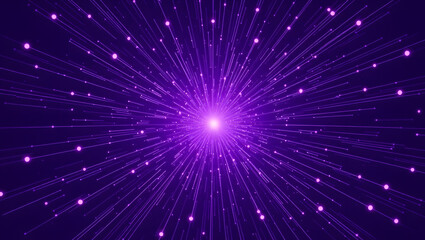 Naklejka premium Digital Cosmos: Dive into a digital universe of swirling purple energy, as luminous streaks burst forth from a central point, mirroring the vastness and mystery of the cosmos.