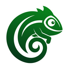 Stylized green chameleon logo with a curled tail and white background