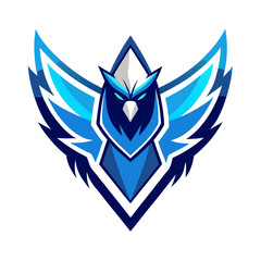 Obraz premium Modern Eagle Logo with Streamlined Feathers and Blue-White Contrast, Framed in Futuristic Badge Format