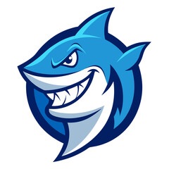Confident Shark Head Logo with Grinning Expression, Angular Jaw, and Deep Blue Tones