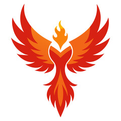 Fiery Phoenix Mascot with Outstretched Wings and Glowing Core, Illustrated in Deep Reds and Oranges