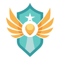 Symmetrical Angel Crest with Radiant Wings and Fantasy Elements for Healing-Focused Team Branding