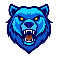 Aggressive blue bear mascot head with open mouth and sharp teeth