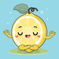Cute And Adorable Colorful Lemon Fruit Cartoon Characters Doing Yoga And Meditation Illustration