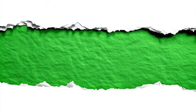 Horizontal green screen paper rip animation revealing white background