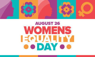 Women's Equality Day in United States. Female holiday, celebrated annually in August 26. Women right history month. Feminism concept. Poster, greeting card, banner and background. Vector illustration