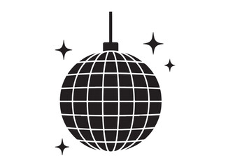disco ball logo silhouette vector, disco ball logo icon silhouette vector, glittering disco ball silhouette vector illustration, disco ball with stars logo silhouettes vector on a white background