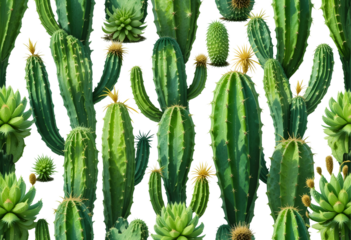 Cute Succulent and Cactus Seamless Design – Isolated on Transparent PNG Background.