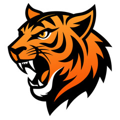 Fierce tiger head roaring with sharp teeth and orange black stripes