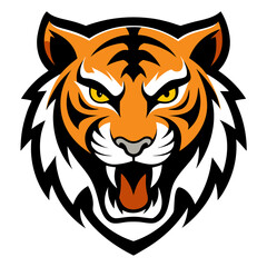 Fierce tiger head mascot roaring with open mouth and sharp teeth