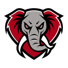 Aggressive elephant mascot head with red ears and sharp tusks