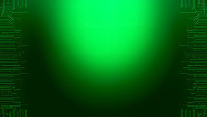 Naklejka premium Green Tech Backdrop: A vibrant green backdrop, augmented with intricate circuit board edges, serves as a futuristic template for technological innovations and presentations. 