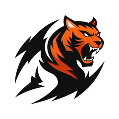 Explosive Tiger Logo with Claw Swipes, Strong Shadows, and Aggressive Forward Stance