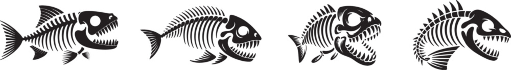 Various styles of Fish Skeleton silhouettes.
