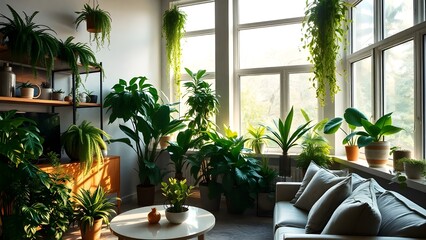Fototapeta premium Cozy indoor garden with lush green plants
