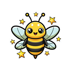 cute bee surrounded by floating stars black outline