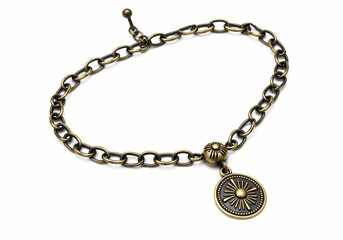 Antique Brass Chain Bracelet with Ornate Medallion Charm