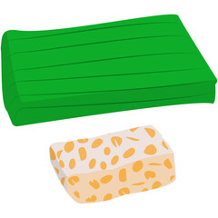 Tempe Indonesian Food. Delicious Traditional Indonesian Food Tempeh Soybean Vector. Vector illustration of traditional Indonesian tempe wrapped in banana leaf