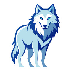 Stylized blue wolf with glowing eyes on a white background