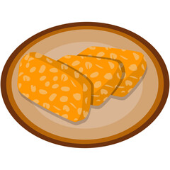 Tempe Indonesian Food. Delicious Traditional Indonesian Food Tempeh Soybean Vector. Vector illustration of traditional Indonesian tempe wrapped in banana leaf