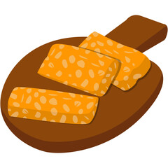 Tempe Indonesian Food. Delicious Traditional Indonesian Food Tempeh Soybean Vector. Vector illustration of traditional Indonesian tempe wrapped in banana leaf