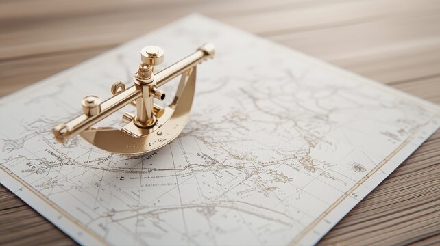 Antique Golden Sextant on Vintage World Map - Navigation and Exploration Concept antique vintage map - Powered by Adobe