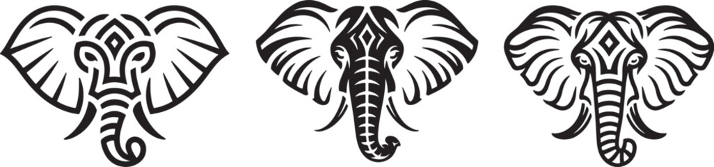Set of elephant head different style silhouette.