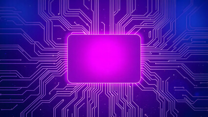 Technological Blueprint: An eye-level shot showcases a glowing circuit board, its neon pathways converging on a central hub, representing the heart of innovation.