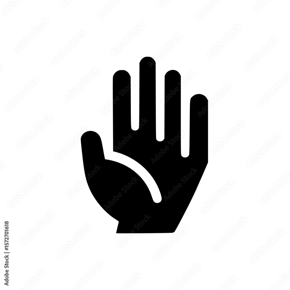 Poster silhouette pictogram depicting an open hand expressing a gesture of greeting or assistance in a mini