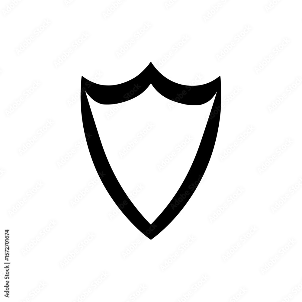 Poster silhouette pictogram of a shield icon representing protection and security in design contexts