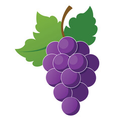 A grape cluster with a leaf, isolated on a white background, for fruit, wine, healthy food, or natural sweetness.