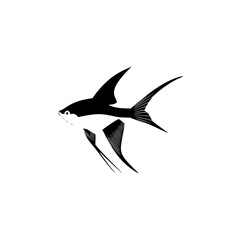 Obraz premium Stylized silhouette pictogram of a fish leaping above water against a simple white background