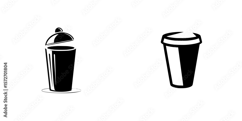 Poster silhouette pictogram icons of a trash bin and a coffee cup designed for easy recognition in various 