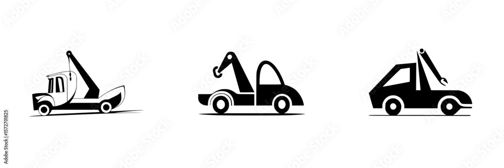 Aufkleber silhouette pictogram of various vehicles with cranes in an isolated vector icon set for design use