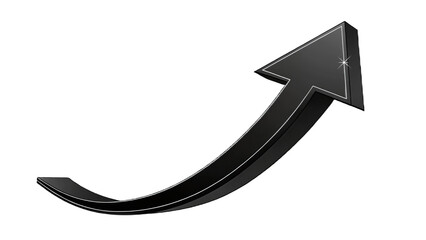Black arrow pointing up growth direction success icon on transparent background