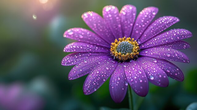 Vibrant Purple Daisy with Sparkling Dew Drops daisy dew vibrant purple flower purple flower macro ai