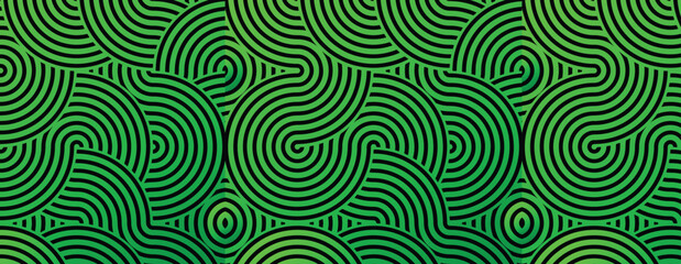 Abstract green retro stripes Seamless linear pattern on dark background.