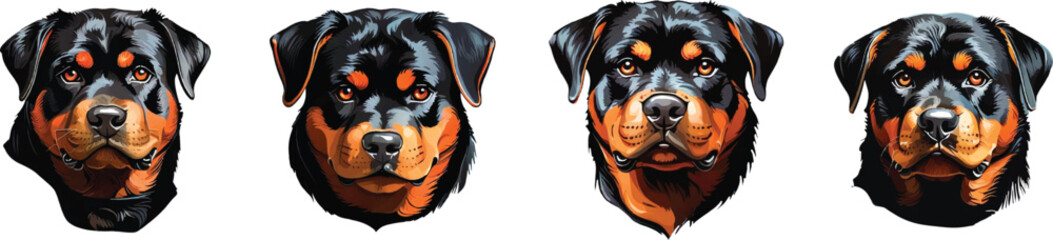 A set of Rottweiler Dog Faces Clipart, Different types flat vector illustration.