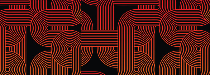 Abstract green retro stripes Seamless linear pattern on dark background.