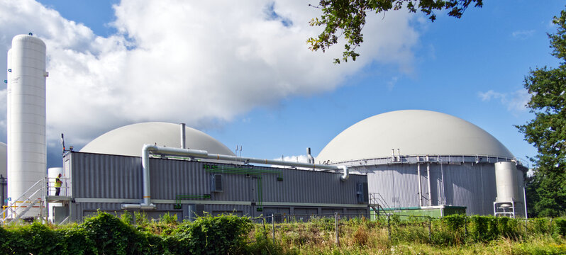 Biogas plant converting organic waste into renewable energy, showcasing sustainable waste management and green energy production