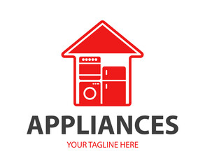 Modern minimalist home appliance store logo. Refrigerator stove and washing machine icon.