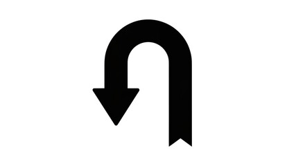 U turn arrow direction symbol black and white icon on transparent background