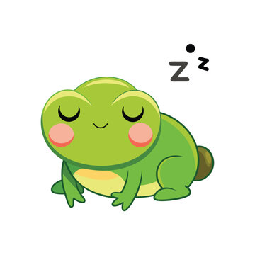 cute frog sleeping with a tiny zzz cloud above it