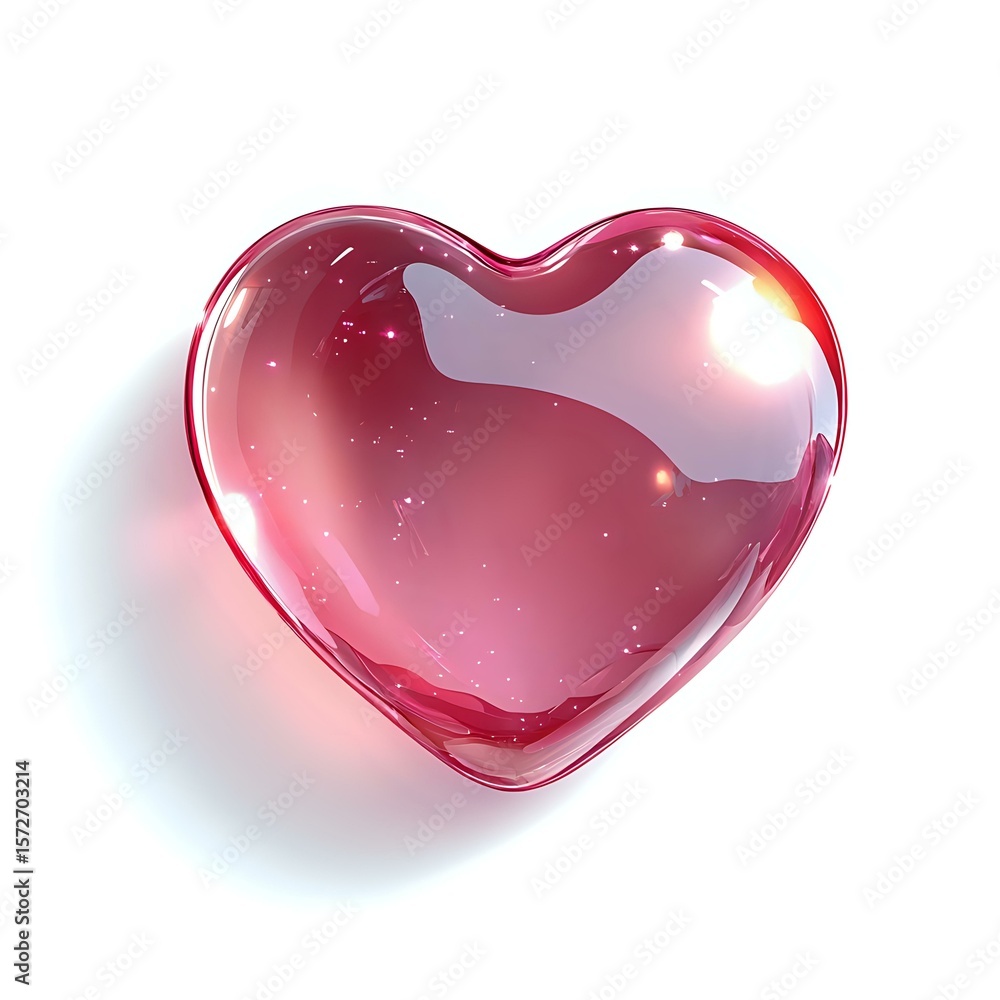Aufkleber glossy red heart shape with sparkles and reflective surface on white background, isolated design ele